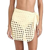 Saodimallsu Women's Crochet Cover Up Skirt 2025 Beach Mesh Slit Tie Waist Mini Wrap Skirts Pareo Swimwear Coverups