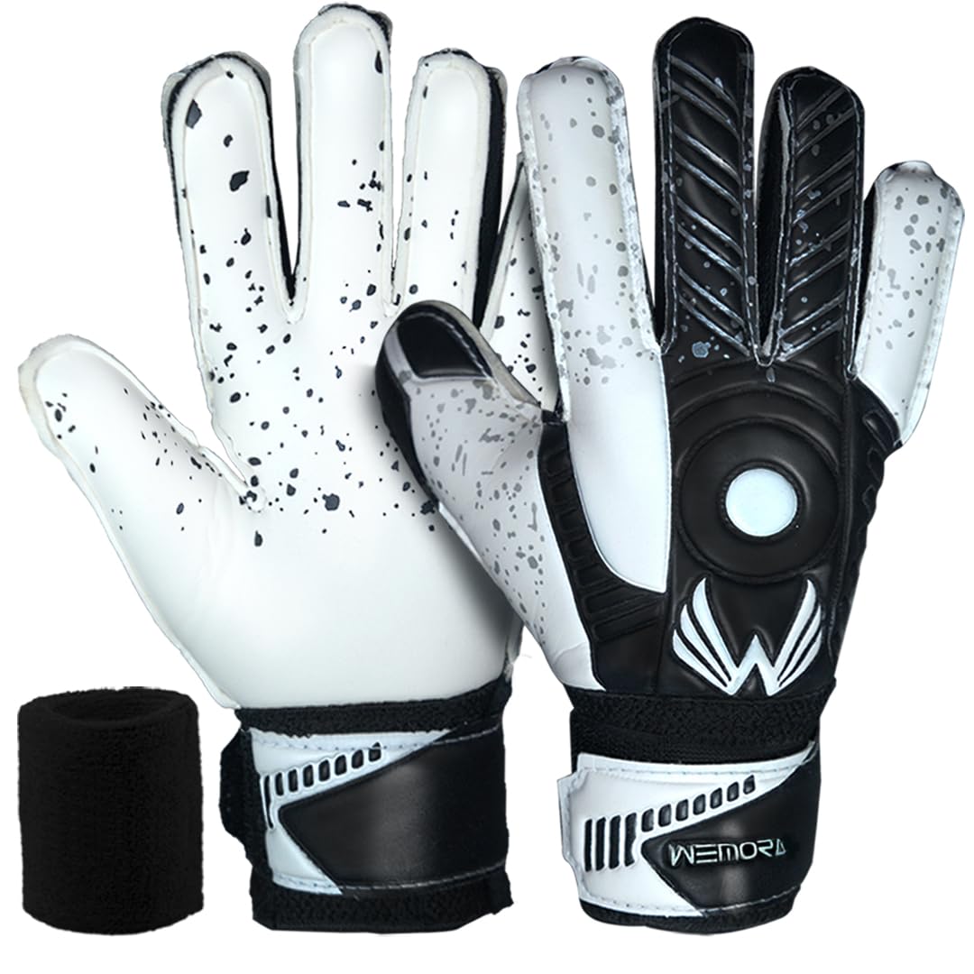 Photo 1 of WEMORA Soccer Goalie Gloves Fingersave for Kids Youth Adults with 7.5MM Strong Grip Palm Flexible Finger Spines Goalkeeper Gloves (Black, Size 7 Suitable for Size S-M Adult, Ambidextrous)