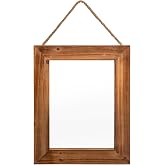 OKSQW Farmhouse Wall Mirror Brown Rectangle Rustic Wood Mirror 16 X 12 Inch Decorative Wood Frame with Mirror and Hanging Hemp Rope, Hanging Mirror for Bathroom Bedroom, Entryway, Dresser Wall Mirror