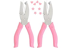 Jeemitery 1/4 Inch Heart and Star Shaped Metal Single Handheld Hole Paper Punch Punchers with Soft-Handled for Tags Clothing 