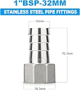 ERGAOBOY 2 Pcs 304 Stainless Steel Hose Barb Fittings 32mm to 1 in BSP Female view 2