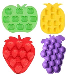 LQQDD Fruits Series Silicone Fondant Mold Candy Mold Strawberries Pineapples Apples Grapes Mold for Sugarcraft Cake Decoration Candy Mold Cupcake Topper Summer Ice Cube Tray (Set of 4)