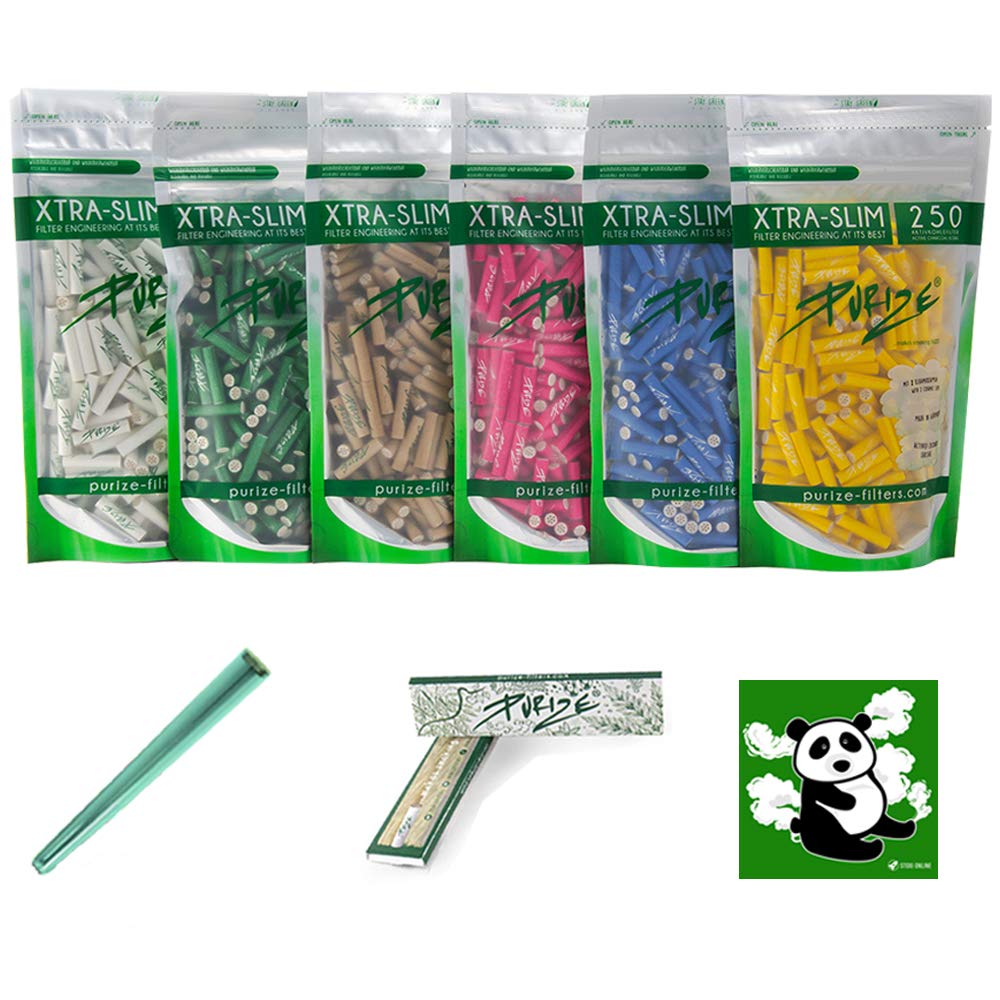 PURIZE (Complete set of 250 activated carbon filters) Xtra Slim (Purize 250 pieces + 32 pieces papers + jointube + sticker) filters available in 6 different colours (diameter 5.9 mm) (250, yellow)