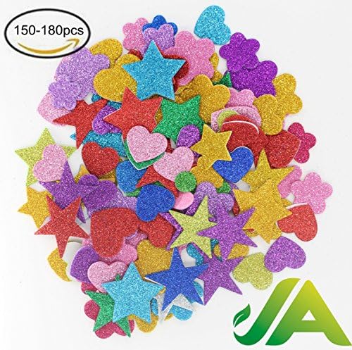 150-180 pieces Foam Glitter Stickers, Star Mini Heart Flower Assorted Shapes Self Adhesive Foam Stickers for Arts and Crafts Decorative