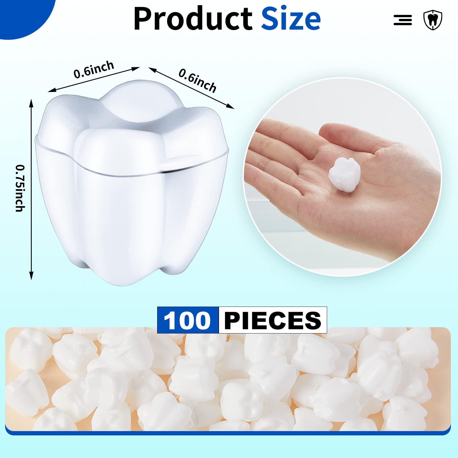 100 Pcs White Savers Plastic School Tooth Holders for Boys and Girls Fairy Box Tooth Holders for Kids Keepsake Goodie Bag Fillers Party Favor Dentist Office, 0.6 x 0.75 x 0.6 Inch