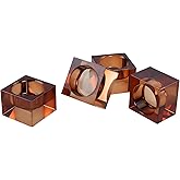 DONOUCLS Home Crystal Tealight Candle Holders Pack of 4, 1.5 Inches Height, Heavy Solid Square Hand Cut Tealight Holders Sets, Centerpiece for Home Decor(Brown)