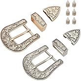 BENECREAT 2 Sets Antique Western Cowboy Buckle Set, 1" Wide Strap Floral Engraved Replacement Buckles for Men Women, Alloy Belt Buckle Set with Antique Golden & Platinum