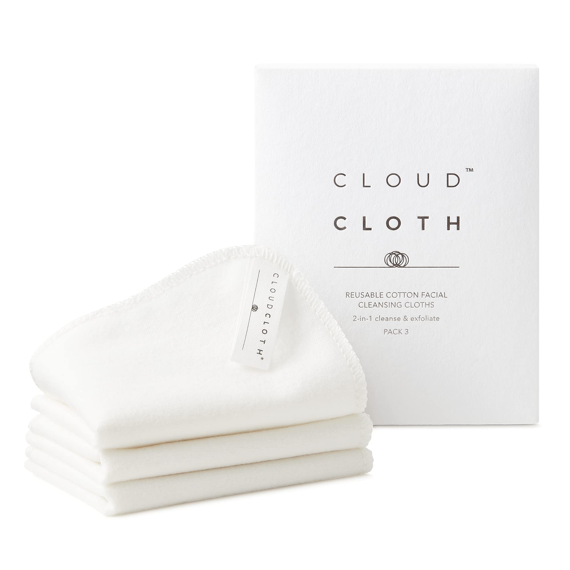 CloudCloth Soft & Gentle Dual Sided Reusable Organic Cotton Face Cloths - Suitable for Cleansing, Exfoliating & Makeup Removal For All Skin Types - Vegan & Cruelty Free