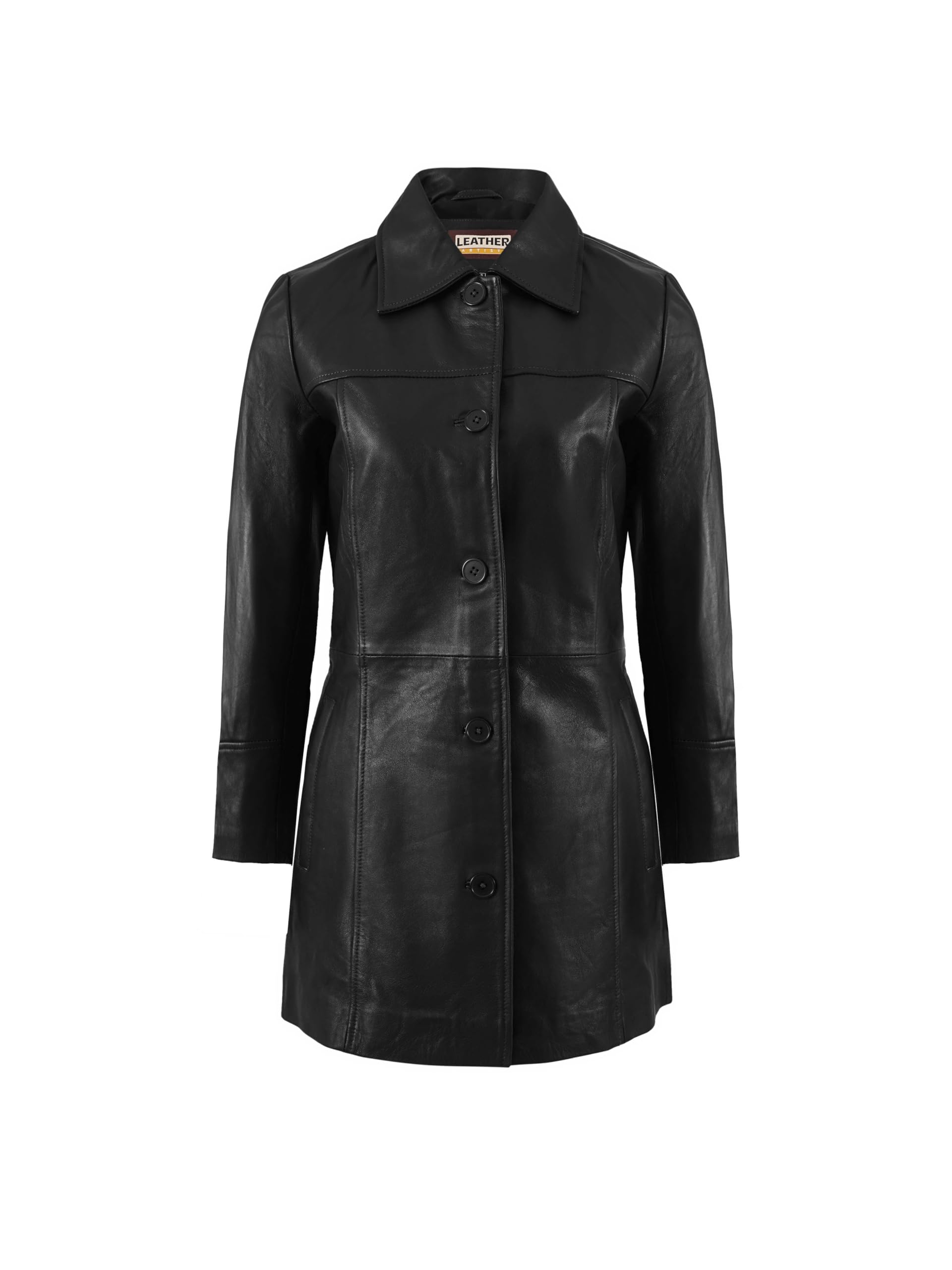 Photo 1 of Leather Artist Women’s Lambskin Leather Car Coat – Classic 3/4 Length Style Overcoat (LA-Car.C.Wo.-Blk-3XL)