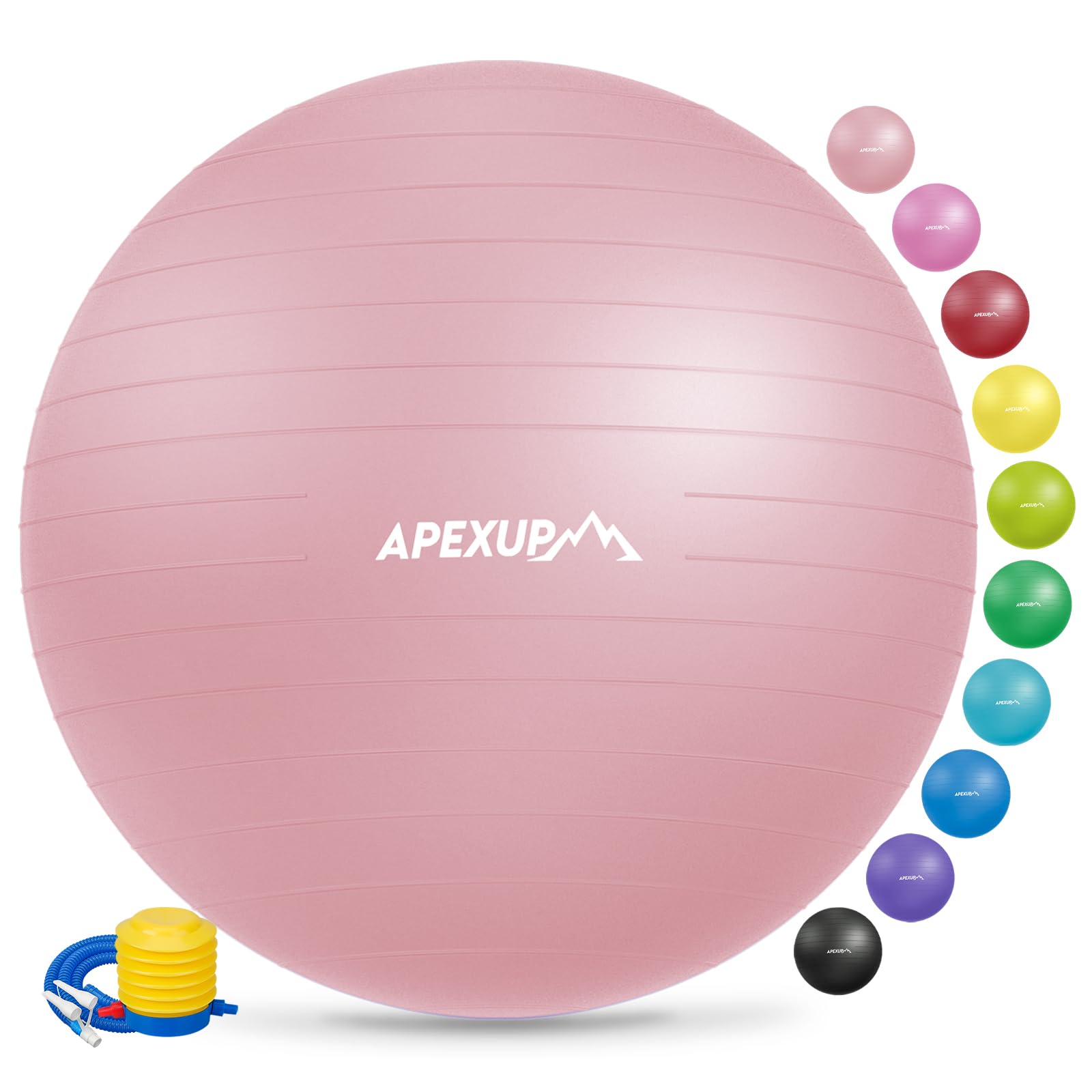 Photo 1 of APEXUP Yoga Ball Exercise Ball, Anti Slip Stability Ball Chair, Heavy Duty Large Gym Ball for Fitness, Balance, Core Workout and Physical Therapy (L (23"~26") 65cm, Pink)
