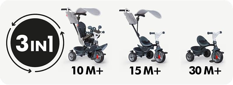- Baby Driver Grau - 3-in-1 Kinder Dreirad, mitwachsendes Multifunktionsfahrzeug mit Premium Ausstattung, für Kinder ab 10 Monaten
