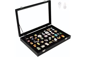 Wowagoga 11x8 Inch Dustproof Enamel Pin Display Case Shadow Box Frame with Hooks for Military Medal Jewelry Pin Badge Collection, Black