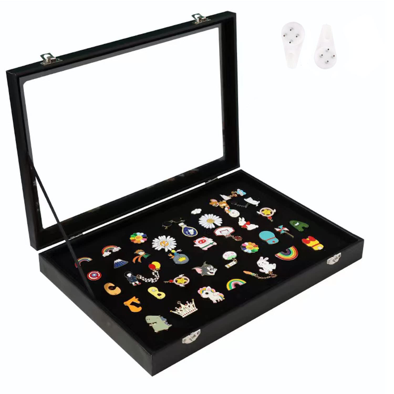 Photo 1 of Wowagoga 11x8 Inch Dustproof Enamel Pin Display Case Shadow Box Frame with Hooks for Military Medal Jewelry Pin Badge Collection, Black