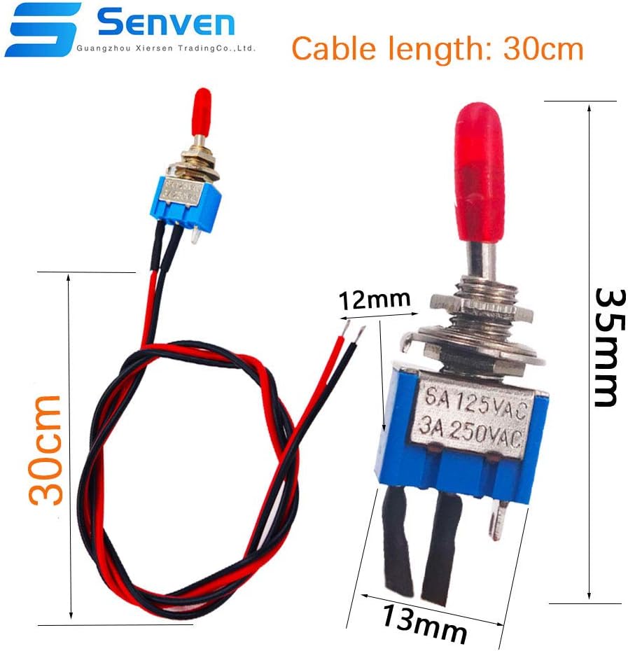 senvenelec (5 pcs) car mini toggle switch with 30cm pre-wired, on/off 2 position 3 pin Spst 3v / 5v / 12v - Image 4