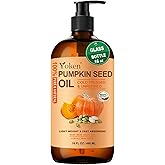 Yoken Pumpkin Seed Oil for Hair & Scalp Care, Glass Bottle, Unrefined, Cold-Pressed & Hexane-Free, Nourishes Hair, 100% Pure & Natural Pumpkin Oil for Skin & Body Massage, with Pump, 16 fl oz