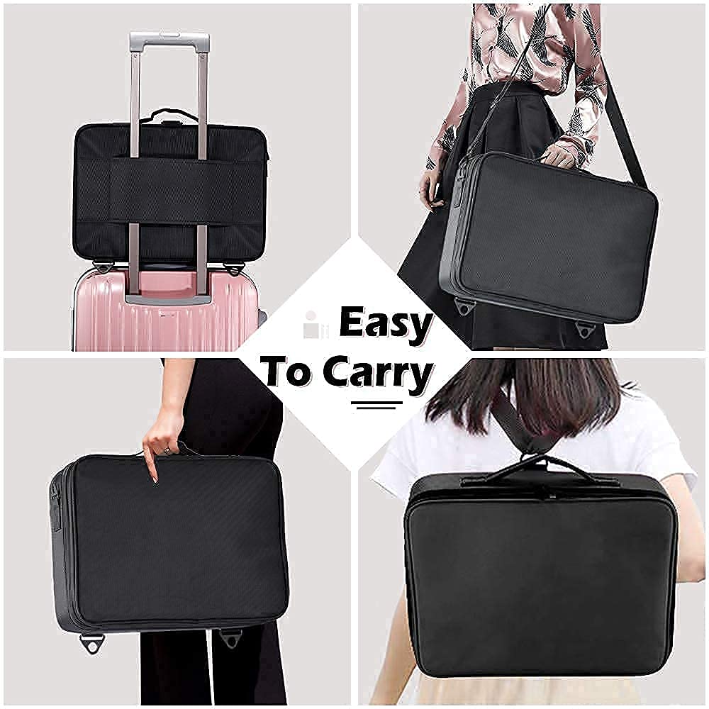 gzcz Travel Makeup Bag,Professional Cosmetic Bags for Women,Portable Makeup Brush Case Organizer Storage with Adjustable Dividers and Shoulder Strap (Medium)