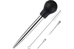 KAYCROWN Stainless Steel Turkey Baster Commercial Grade Quality Rubber Bulb Including 2 Marinade Injector Needles and Brush f