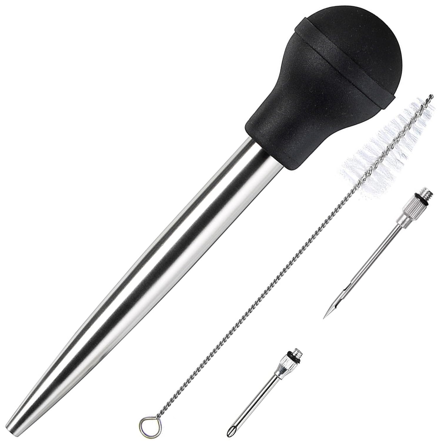 KAYCROWN Stainless Steel Turkey Baster Commerical Grade Quality FDA Rubber Bulb Including Marinade Injector Needle And Brush For Easy Clean Up