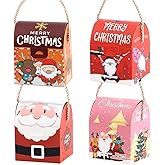 12pcs Christmas Gift Boxes Christmas Candy Boxes Santa Cookie Boxes Treat Boxes with Handles for Xmas Party Favors Supplies