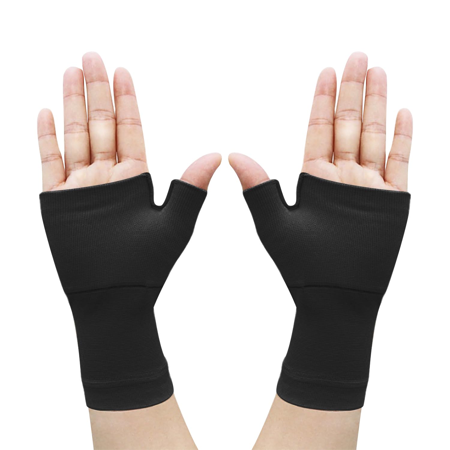 BEIBXHQQ 2 Elastic Thumb Support Gloves, Breathable Finger Protection Gloves, Fitness Wrist Brace, Compression Thumb Splint, Bandage for Arm (Black)