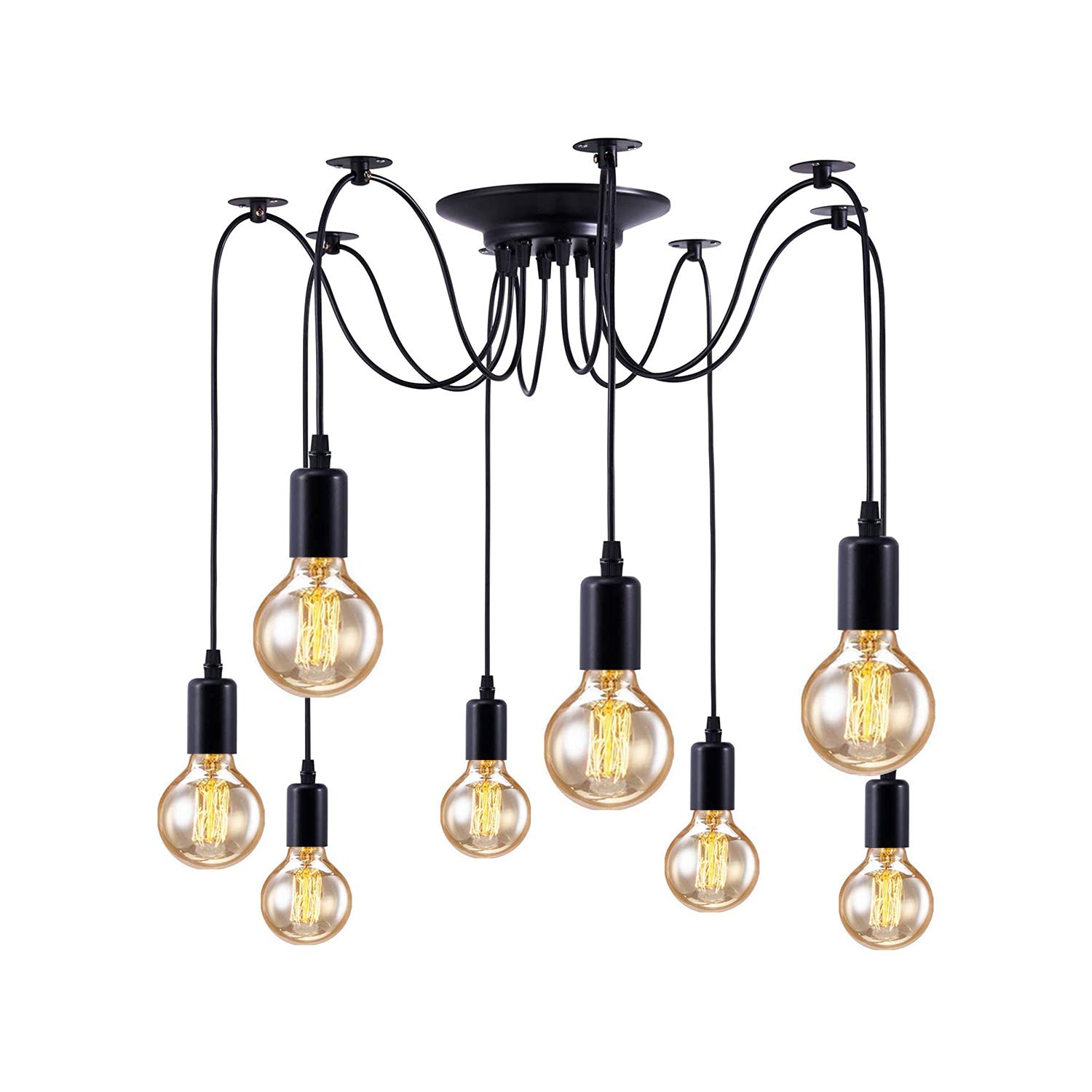 8 Heads Spider Lights, Sspider Lights Ceiling, Spider Pendant Lighting Ceiling Chandelier, (Each with 5.9Ft/1.8M Wire) E27 Vintage Ceiling Lights Industrial Light Fixture for Bedroom Kitchen Bar