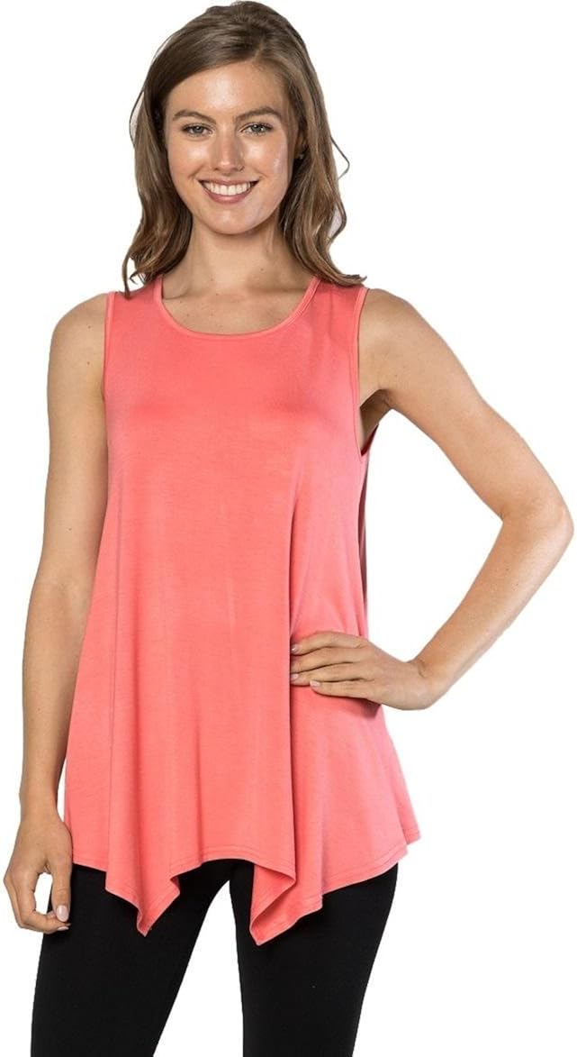 Velucci Womens Tunic Tank Top T-Shirt - Loose Basic Sleeveless Tee Shirt Blouse