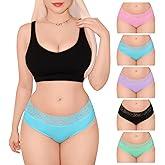 Littleforbig Women's Ladies Soft Cotton Underwear Hipster Briefs 5 Pack Panties Set - Lace High Waist Cute Comfort Panties