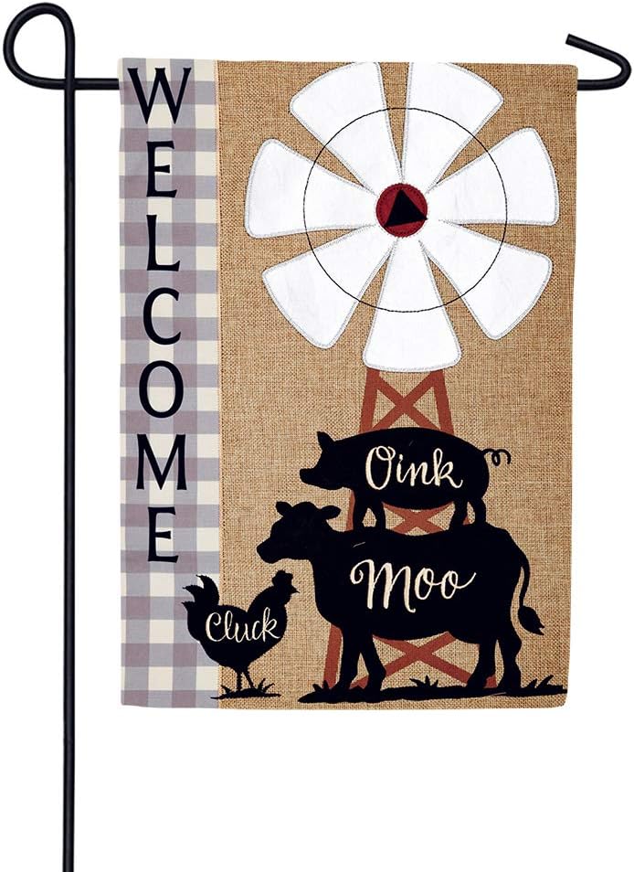 Custom Decor Windmill Stack - Farm - Garden Size, Emboidered Burlap Applique Style, Double Sided Decorative Flag - Approx. 12 Inch X 17.98 Inch