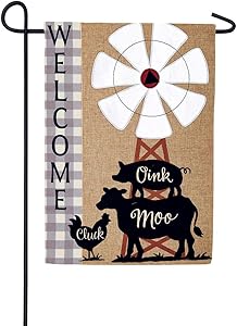 Custom Decor Windmill Stack - Farm - Garden Size, Emboidered Burlap Applique Style, Double Sided Decorative Flag - Approx. 12 Inch X 17.98 Inch