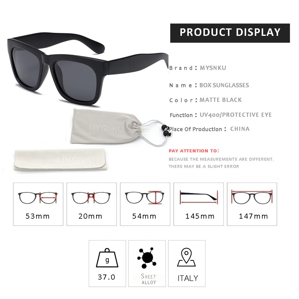 Women\'s Oversized Cat\'s Eye Black Sunglasses Men\'s Classic Rectangular Gradient Lens Anti-radiation UV400 (Matte black, 53)