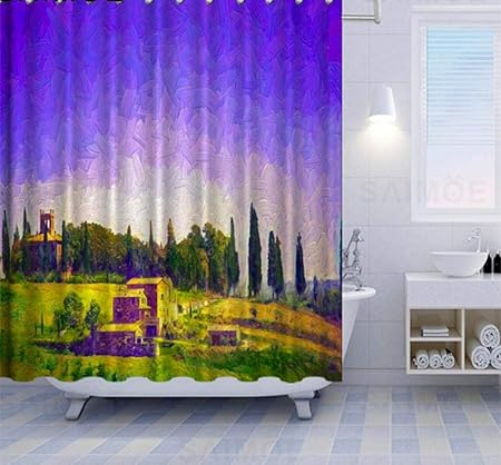 YZSH Cortinas de baño Europeas Retro Impermeable Paisaje Natural