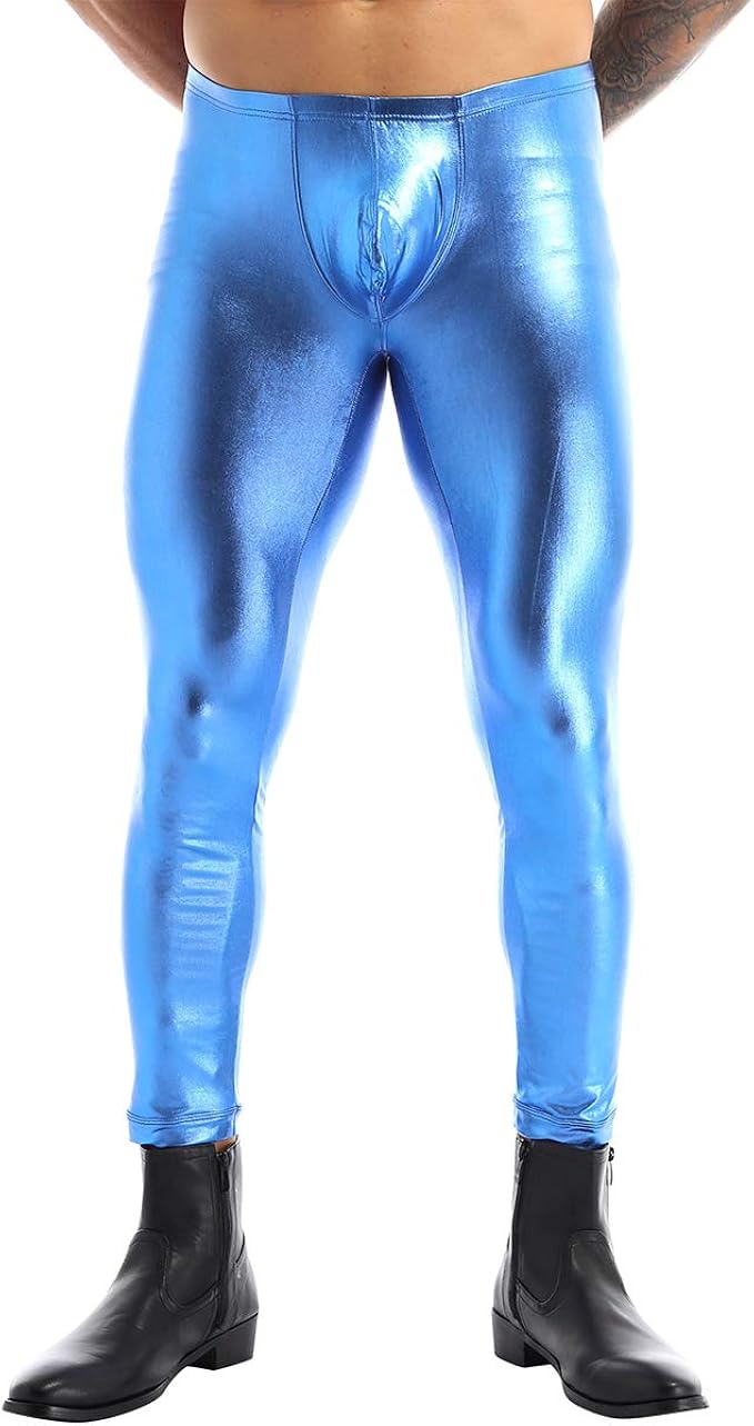 YUUMIN Men's Shiny Metallic Liquid Leggings Wet Look Sparkle Yoga Hip