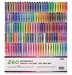 Shuttle Art 260 Colors Gel Pens Set 220% Ink Gel Pen for Adult Coloring Books Art Markers 130 Colored Gel Pens plus 130 Refills