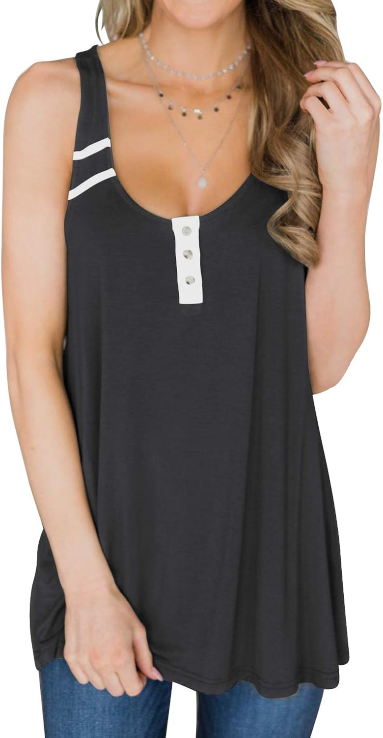 MIHOLL Women's Sleeveless Tops Button Front Flowy Casual Shirts Tank