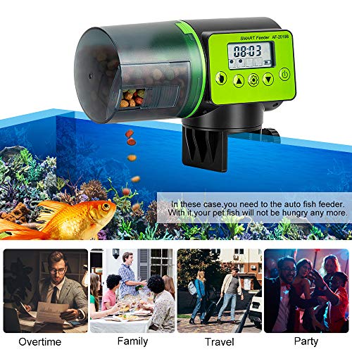 Automatic Fish Feeder, Vacation Fish Feeder, Moisture-Proof Electric Auto Fish Feeder, Digital Fish Food Dispenser 200Ml Capacity for Vacation, Daily, Business Trip, Weekend
