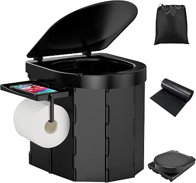 Campingtoilette Mobile Toilette Reisetoilette, Tragbare Toilette für drinnen und draußen belastbar bis zu 180kg, Falttoilette mit Beutel und Papierhalter, Camping Klo für Camping Reisen Notfall
