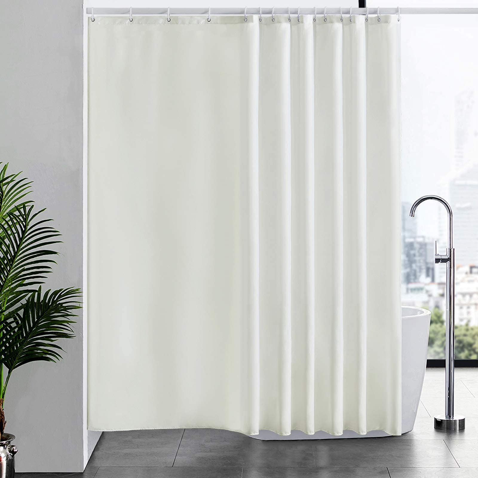 Furlinic Beige Shower Curtain Waterproof Mould Proof Resistantand Bath Curtains 240x180cm Washable Polyester Fabric with Weight Tape for Wet Room 94x72 Inch.