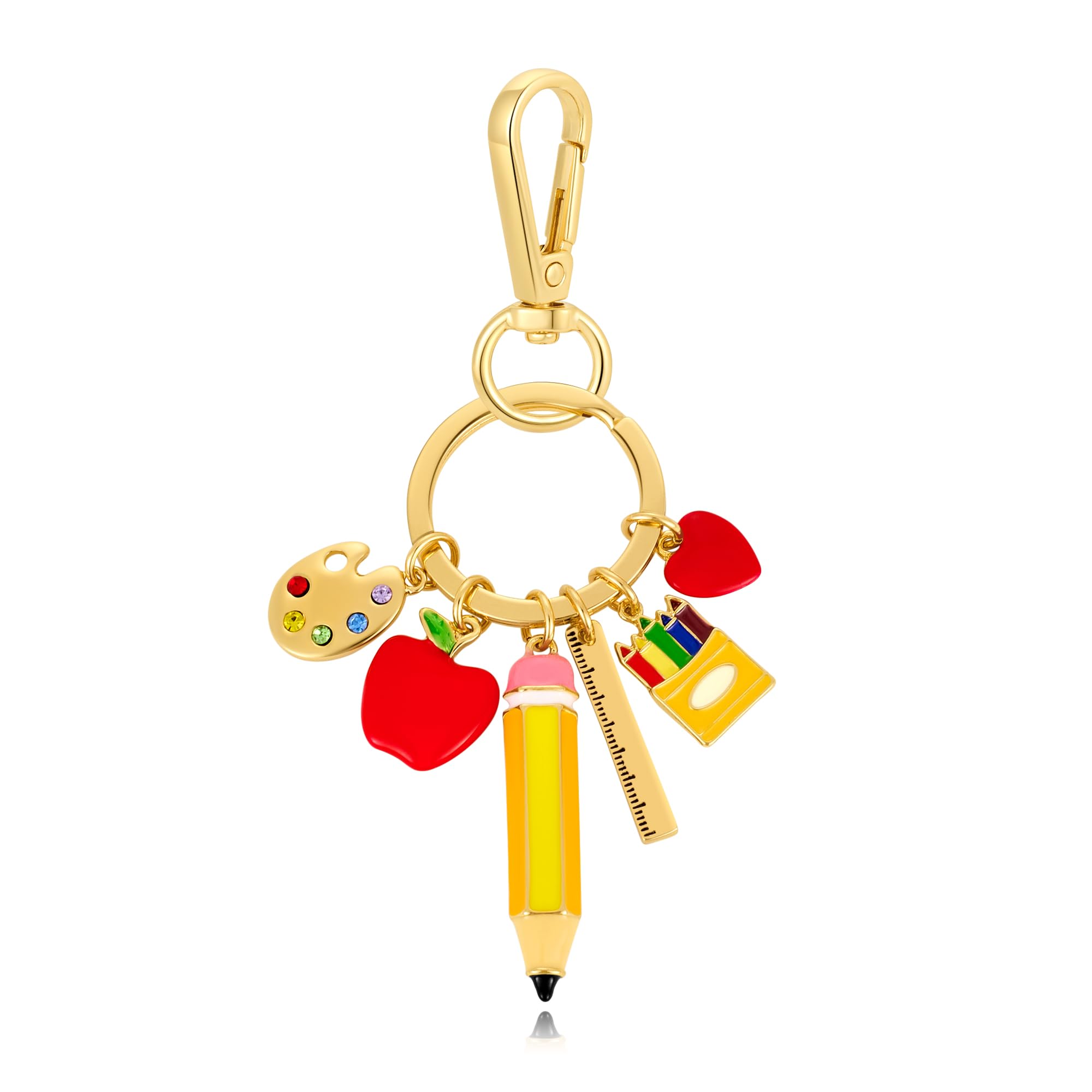 Photo 1 of WOWORAMA Teacher Keychain Bag Charm Cute Apple Pencil Purse Charm Keyring Teacher Appreciation Key Chains with Ruler Palette Charms Accessories