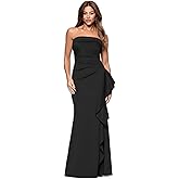 Betsy & Adam Womens Long Scuba Tech Strapless Ruffle Dress