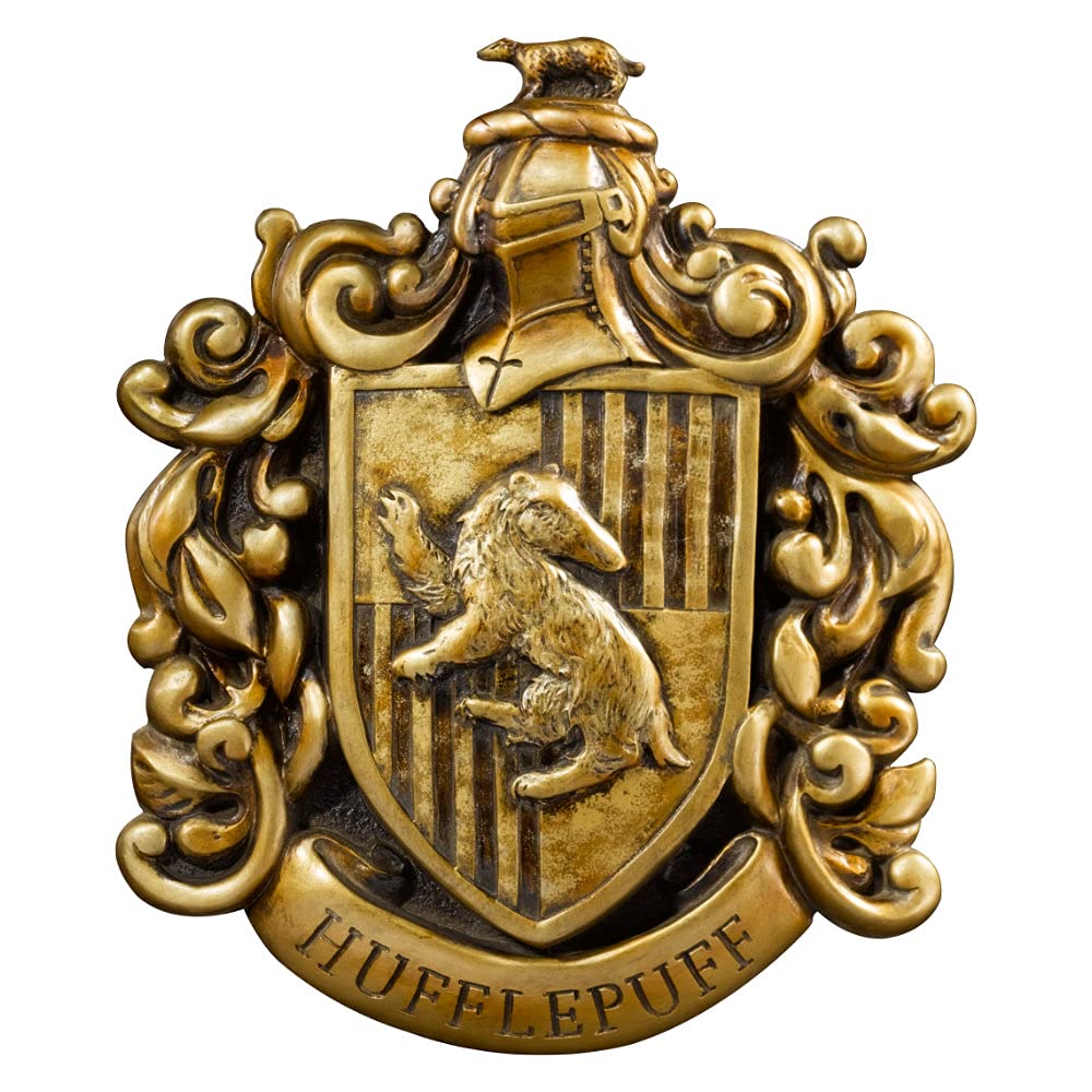 The Noble Collection Harry Potter Hufflepuff Crest Wall Art - 11in (28cm) Elegant Gold Resin Wall Plaque - Officially Licensed Film Set Movie Props Gifts