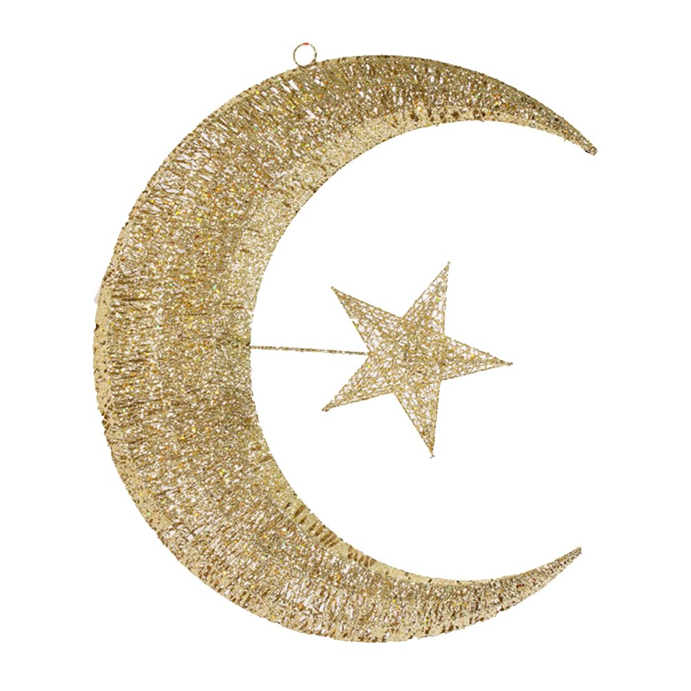 Amosfun Christmas Hanging Ornaments Gold Glitter Star Moon Shape Hanging Decor Iron Star Tree Topper Decorative Xmas Tree Ornament for Home Wall Door Window Decoration Xmas Party Supplies