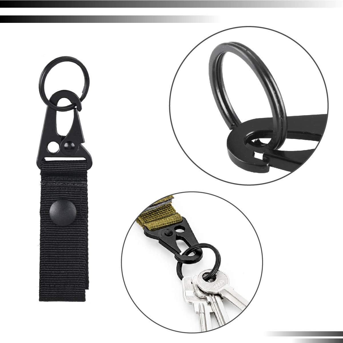 TRIWONDER Tactical Belt Key Holder Molle Belt Loop Key Clip Webbing Strap Keychain Ring Hook for Hiking Camping Backpacking (Black - Image 5