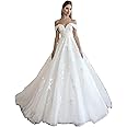 Lace Train Wedding Dress for Bride Aline Applique Bride Dress Long Tulle Off Shoulder Strapless