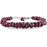 InfinityGemsArt Raw Ruby Bracelets For Women, July Birthstone Jewelry, Natural Gemstones Rough Dainty Bracelet Energy Crystals Rhodium Plated 925 Sterling Silver Chain 8 inch, Valentine's Day Gifts For Her
