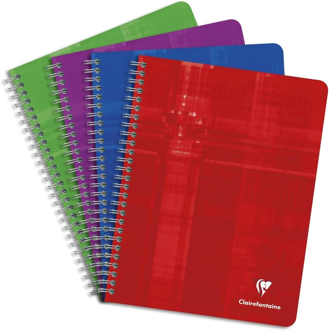Clairefontaine 68761C - Set of 5 Spiral Notebooks - Dimensions: 17x22 cm - 180 Seyes Ruled Pages - White Paper 90 g - Laminated Card Cover - Random Colours