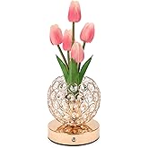 TXGZYBhg Cordless Tulip Flower Lamps, 3 Colors Touch Stepless Dimming Crystal Night Light, Rechargeable Artificial LED Flower with Vase Lamp Romantic Decor for Mothers Day,Xmas,Birthday (Pink)
