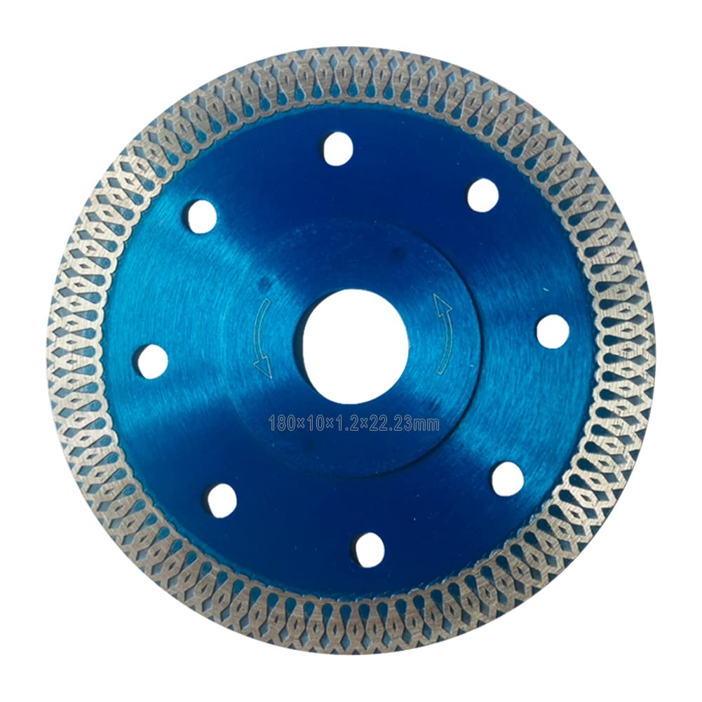 Diamond Saw Blade 180mm, Super Thin Diamond Blade for Porcelain Ceramic Tile Granite Marble Dia 7 Inch Turbo Cutting Disc, Bore: 22.23mm