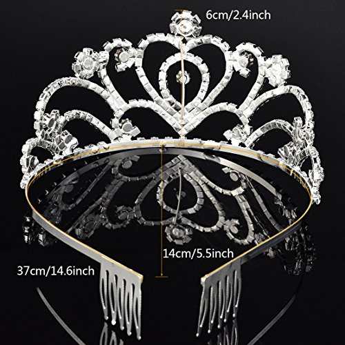 SUMERSHA 2 Pack Wedding Tiara Rhinestones Crystal Bridal Crown with Comb Heart-Shape Princess Crown Headband For Party - Thumbnail 2