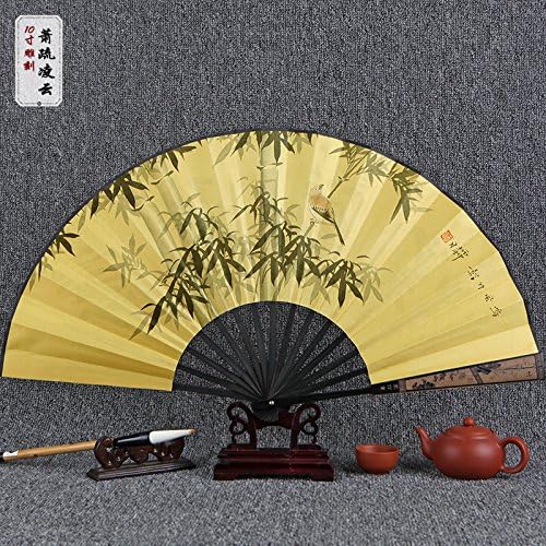GUYOUYY Folding fan/silk folding fan/male fan Chinese style/gift fan/painting imitation ebony hand-painted calligraphy fan,13 inch sculpture Xiao Shu Ling Yun