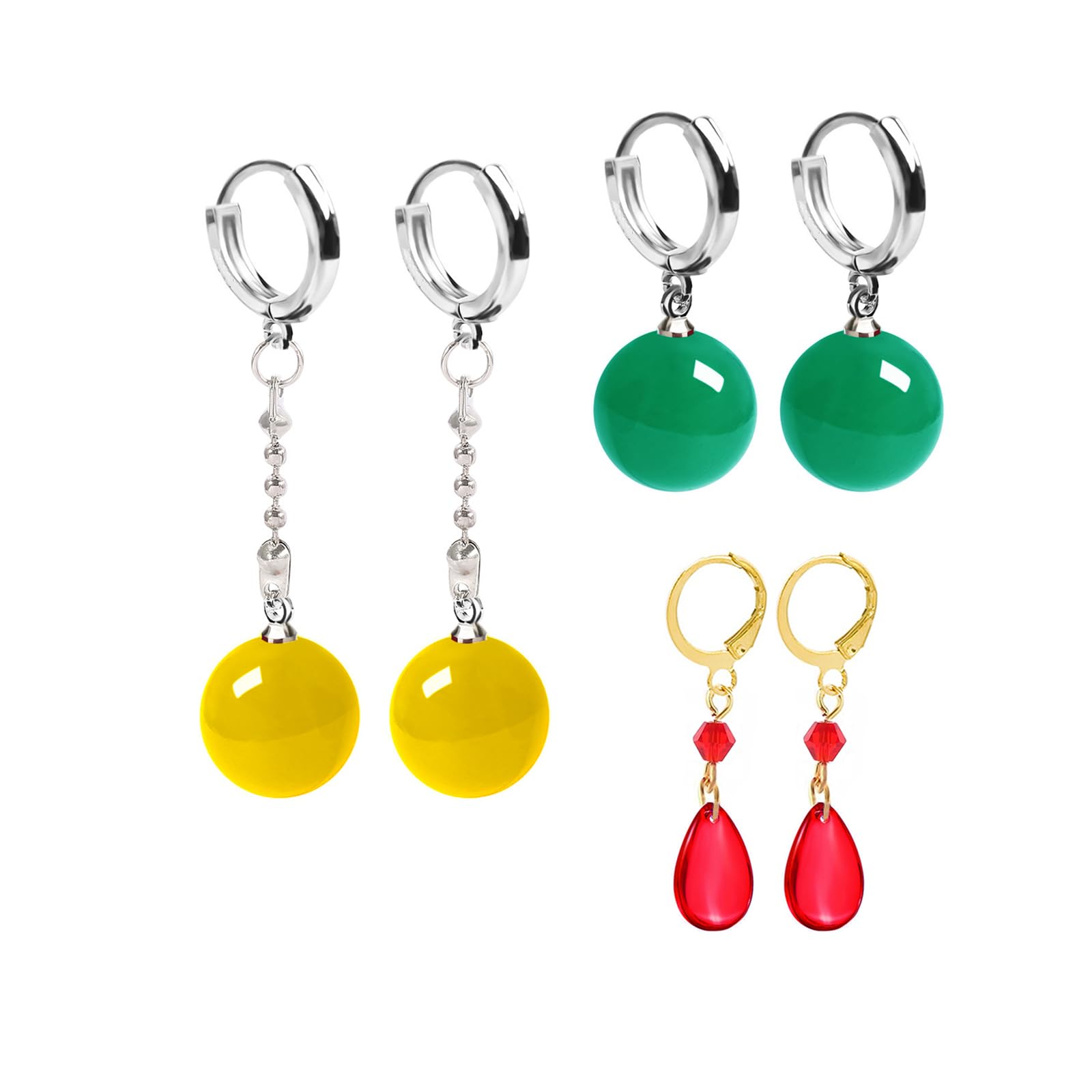 YouU 3 pairs Dragon B. Cosplay Jewelry Son Goku Stickers Teardrop Earrings 20 Anime Stickers for Men & Women Yellow/Dark Green Total 23 pcs